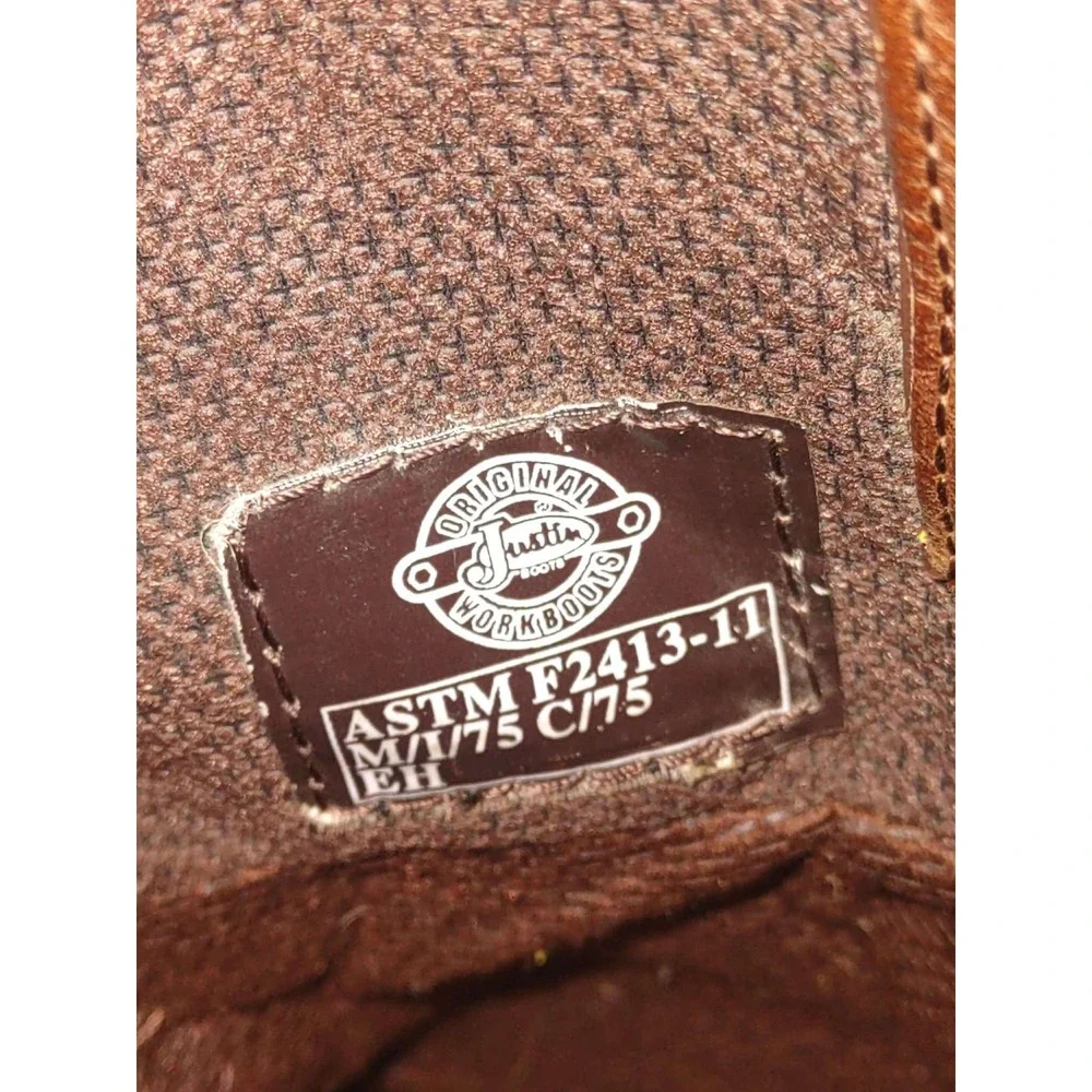 Justin Work Boots Mens Brown Leather Waterproof Composite Toe WK4625 Size 10.5 D